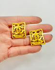 1995 CHANEL CC LOGO MARK HOLLOW RECTANGLE CLIP ON EARRINGS