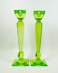ART DECO URANIUM GLASS CANDLE STICKS