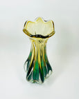 1970s JAPANESE HINERI GREEN AMBER SOMMERSO GLASS TWIST VASE