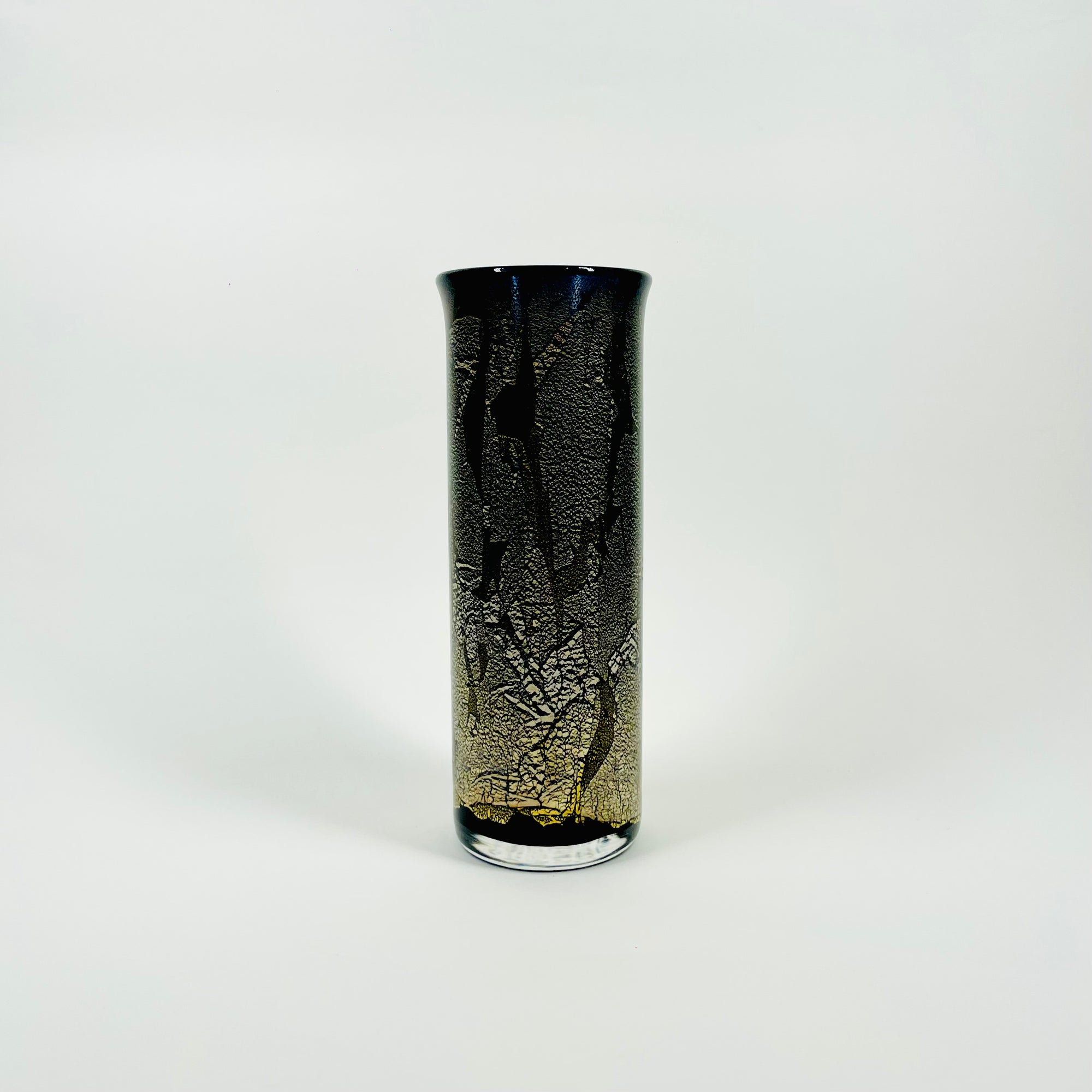 VINTAGE ISLE OF WIGHT BLACK GOLD SILVER FOIL TUBE ART GLASS VASE