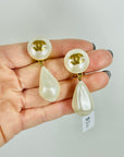 1990s CHANEL CC GOLD DROP BAROQUE PEARLS CLIP ON EARRINGS