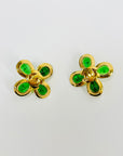 1980s CHANEL GRIPOIX GREEN GLASS FLOWERS CLIP ON EARRINGS