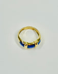 1970s 18k YELLOW GOLD BLUE CHALCEDONY ENAMEL TANK RING