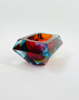 1950s MURANO RUBY BLUE YELLOW SOMMERSO FACETED RECTANGULAR GLASS BOWL