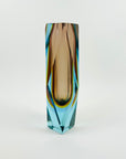 1960s BROWN YELLOW TURQUOISE MURANO SOMMERSO FACETED GLASS BLOCK VASE