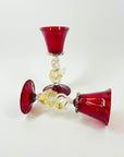 1950s SALVIATI VENETIAN RED RUBY GOLD AVENTURINE SWAN STEM GLASSES