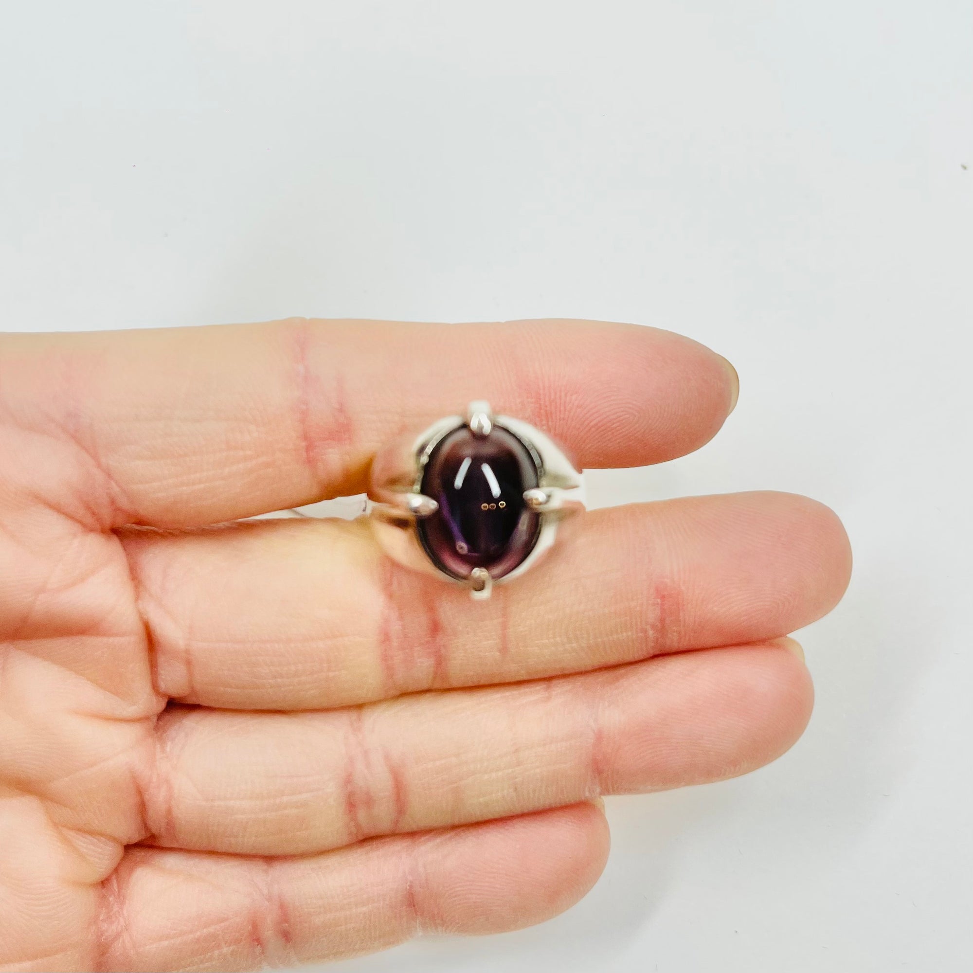1950s DANISH SILVER RING WITH AMETHYST CABOCHON