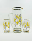 1950s HAND PAINTED ABSTRACT TREE THEME GLASS JUG SET