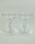ANTIQUE ART DECO BAYEL BACCHANTE NUDE STEM COUPE GLASSES