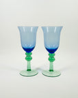 1960s BLUE GREEN GLASS GOBLETS