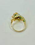 1950s 14K YELLOW GOLD DIAMOND EMERALD LEOPARD RING WITH RUBY EYES