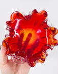 1960s CZECH RUBY RED GLASS ASHTRAY/BOWL WITH CONTROLLED BUBBLES