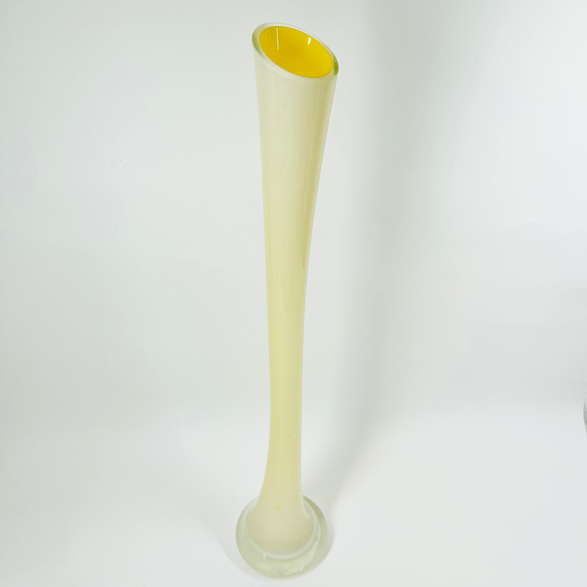 1960s ITALIAN EMPOLI CASED YELLOW GLASS TALL BOTTLE VASE