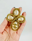 1994 CHANEL CC LOGO MARK PEARL CROSS BROOCH