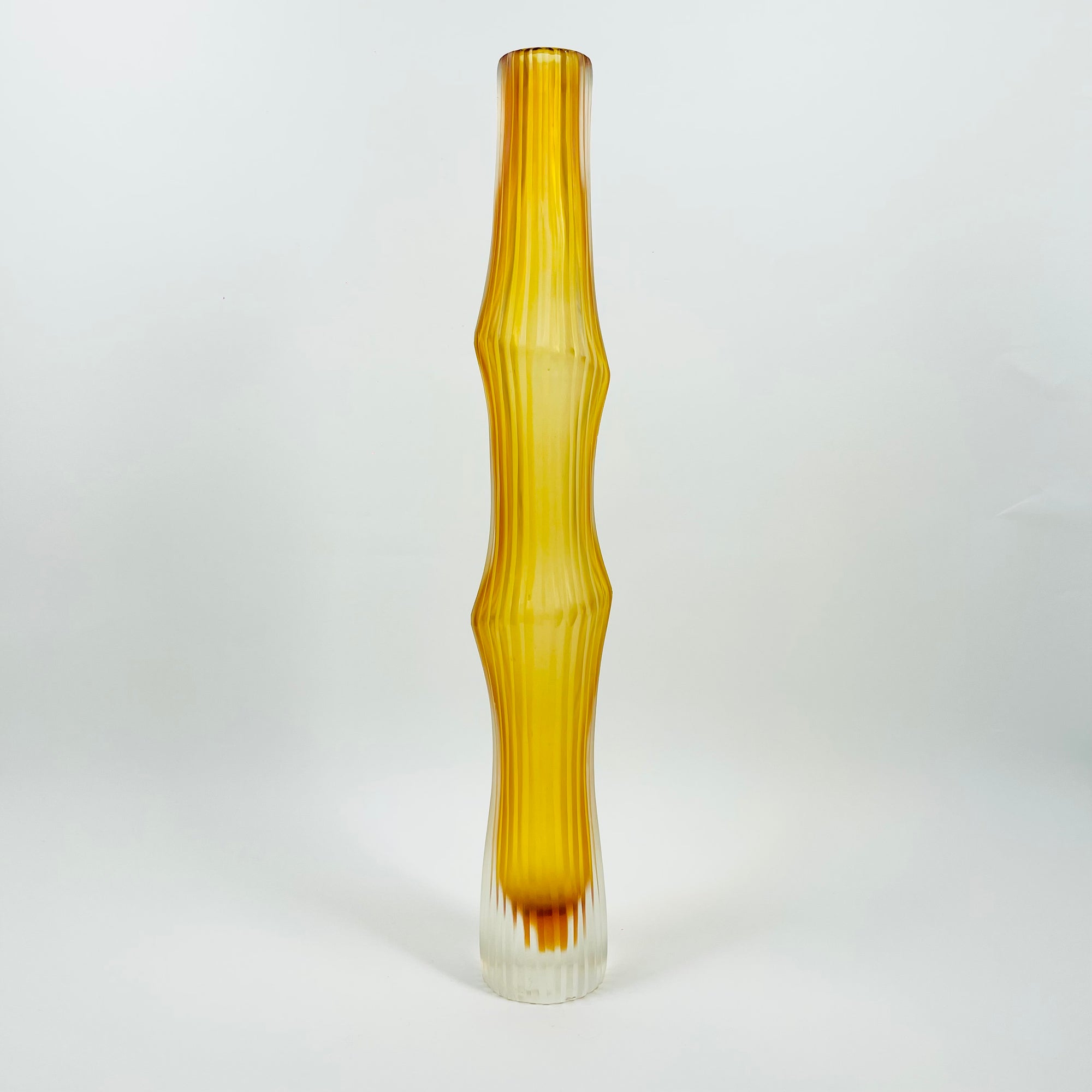 RETRO JAPANESE SATIN AMBER PRESSED GLASS BAMBOO VASE