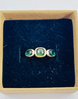 1970s 10K ROSE GOLD TRILOGY RING WITH EMERALD & PERIDOT CABOCHON