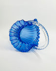 ANTIQUE VICTORIAN COBALT BLUE PRESSED RUFFLE GLASS BASKET/VASE