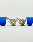 1950s JAPANESE COBALT BLUE GLASSES WITH SILVER PLATED SLEEVES