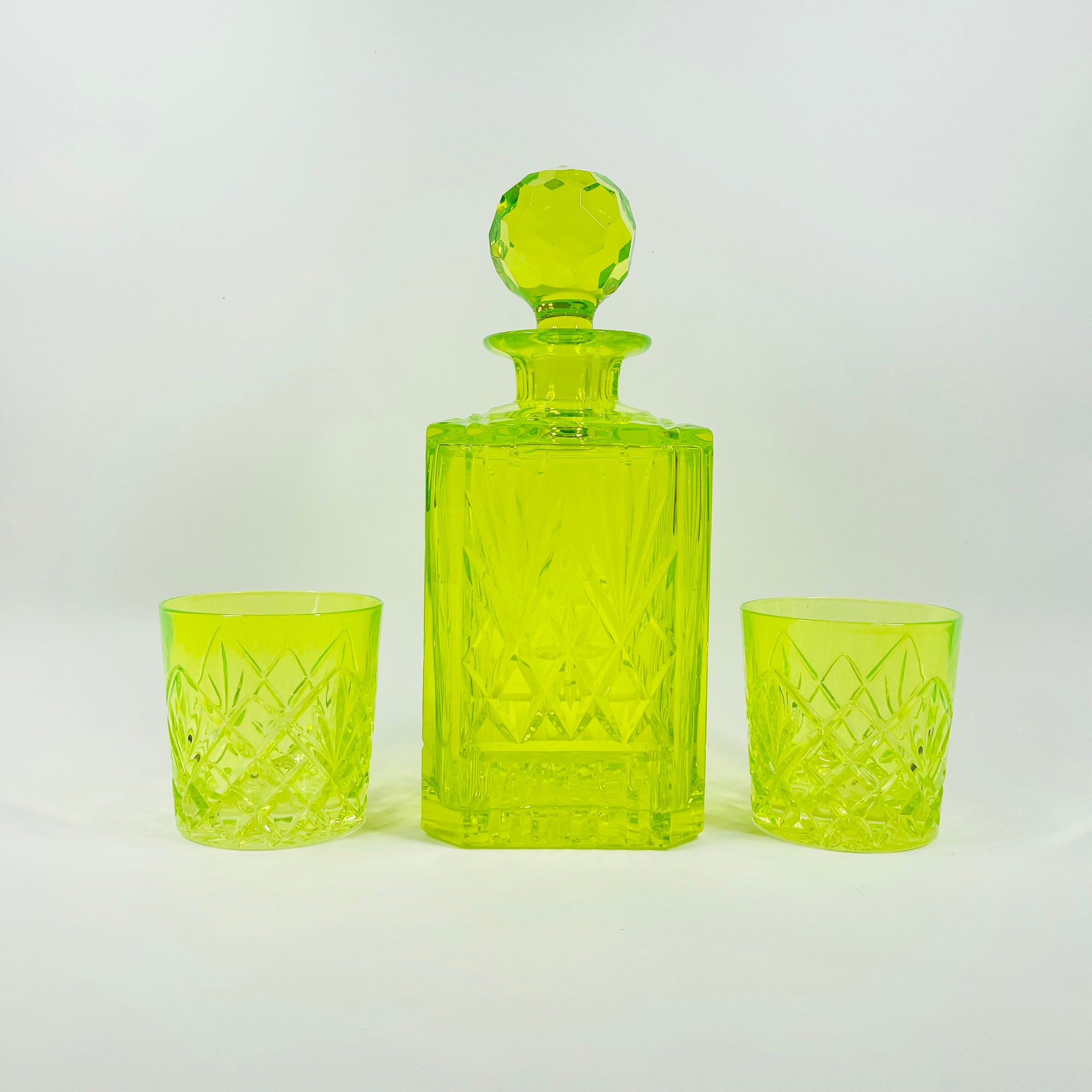 ANTIQUE URANIUM GLASS WHISKEY SET