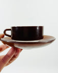 1950s FRENCH DURALEX BROWN GLASS EPSRESSO CUP AND SAUCER