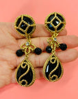 1960s COSTUME BLACK PASTES DROP CLIP ON EARRINGS