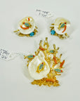 1950s CORAL SEASHELLS EARRINGS BROOCH SUITE