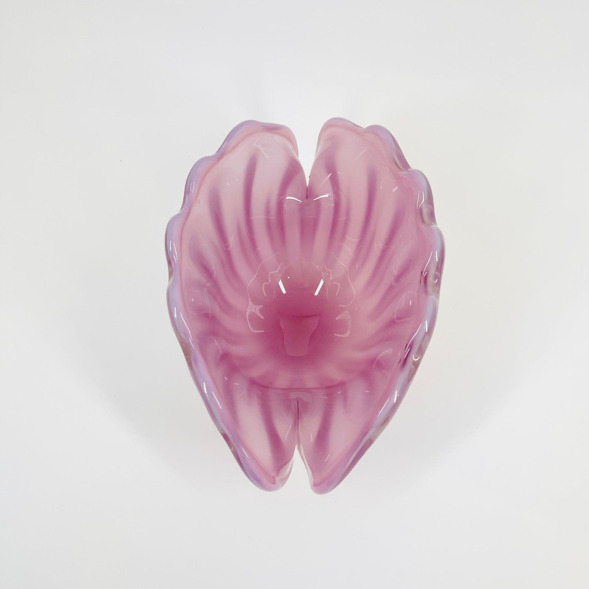 1950s PINK MURANO OPALINE GLASS CLAM SHELL BOWL