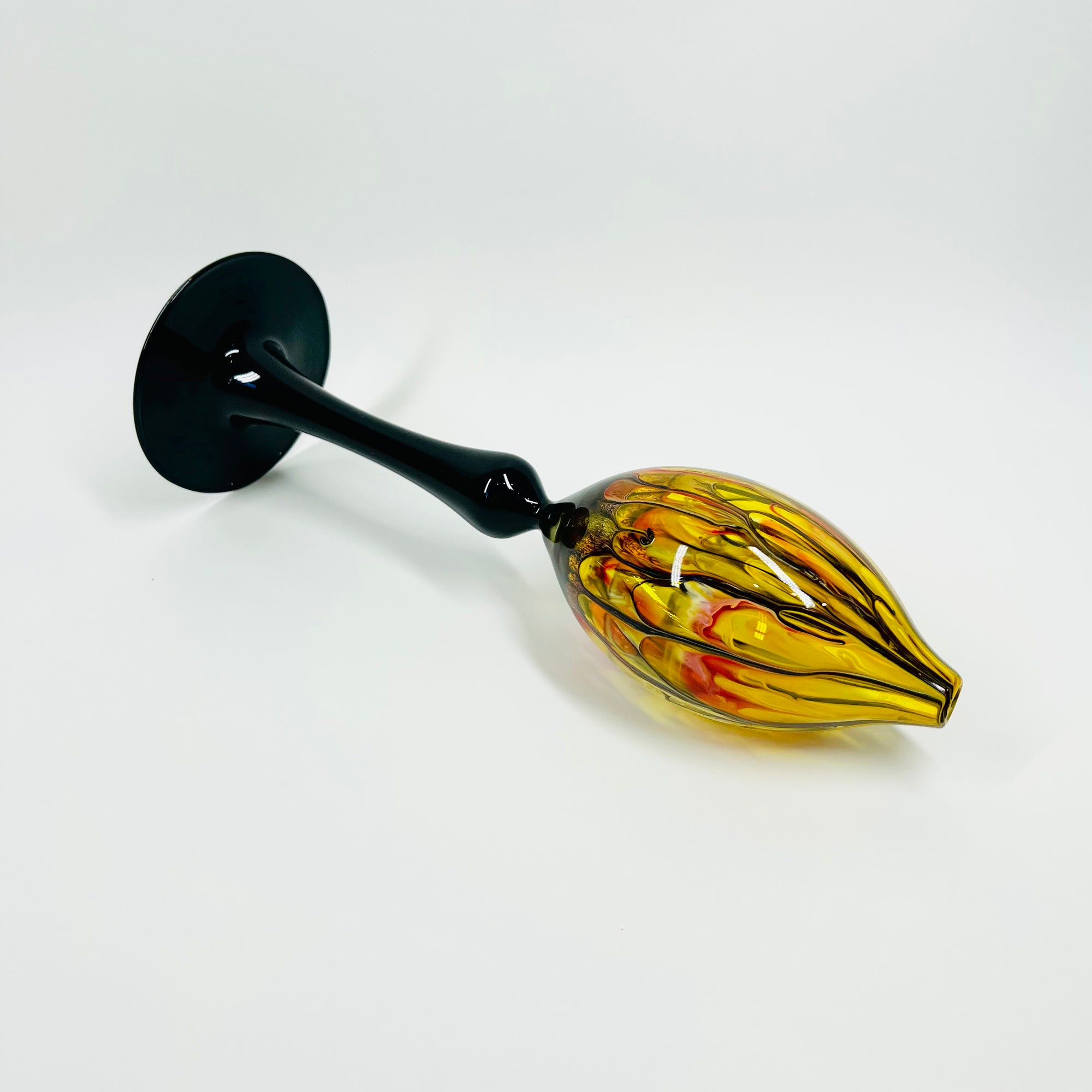 1980s AUSTRALIAN HAND DYED OILSLICK GLASS FOOTED VASE