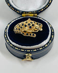 1970s 18k YELLOW GOLD BLUE SAPPHIRE LEOPARD RING