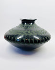 XL SIGNED AUTHENTIC 1990s MATA ORTIZ HAND PAINTED BLACK GREEN MONOCHROME POTTERY VASE BY JERONIMO VILLA RONDO