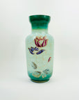ANTIQUE VICTORIAN HAND PAINTED GREEN FLORAL MILK GLASS VASE