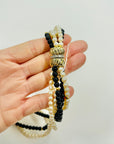 1950s GROSSE GERMANY COSTUME BRAIDED BLACK BEADS & PEARL NECKLACE