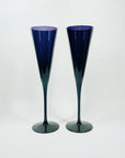 1950s LONG STEM CASED PURPLE GLASS CHAMPAGNE FLUTES