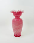ANTIQUE MOUTH BLOWN PINK LATTICINO RUFFLE RIM VASE