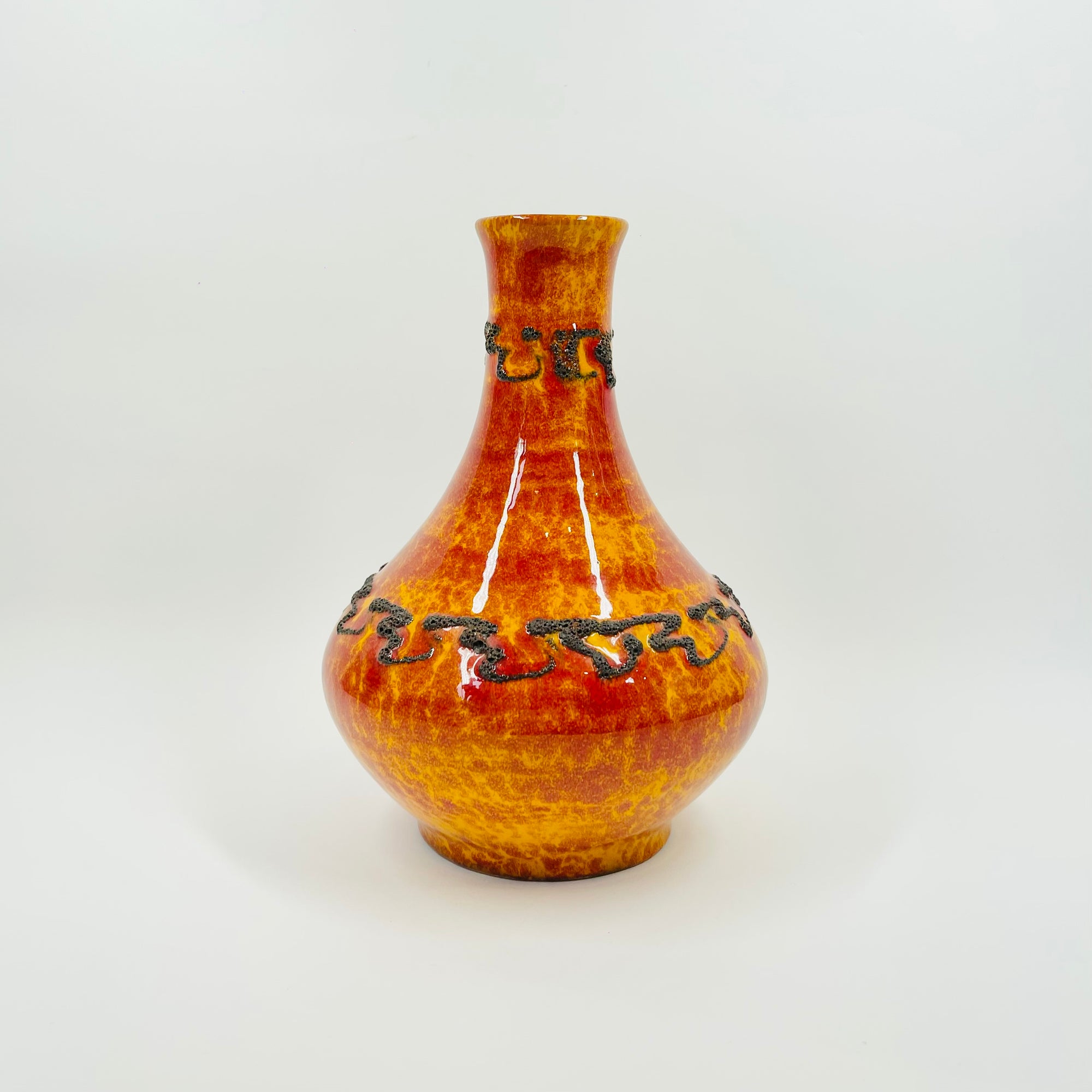 1960s WEST GERMAN ORANGE FAT LAVA BOTTLE POTTERY JUG VASE BY KREUTZ KERAMIK