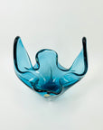 1970s JAPANESE TURQUOISE BLUE SOMMERSO GLASS FLAME HANDKERCHIEF VASE/BOWL