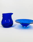 1980s MOUTH BLOWN COBALT BLUE SPATTER GLASS COMPORT/BOWL
