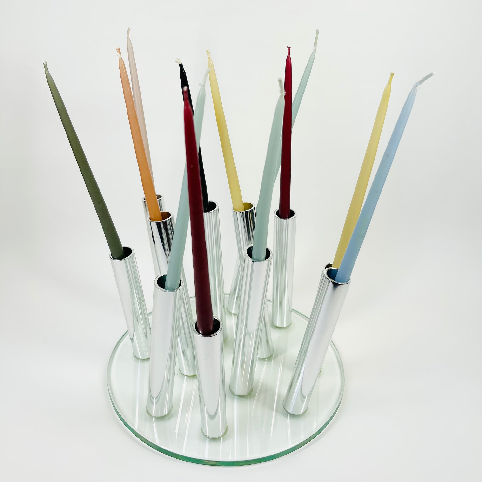 POST-MODERN GLASS STAINLESS STEEL VASE/CANDLEHOLDER