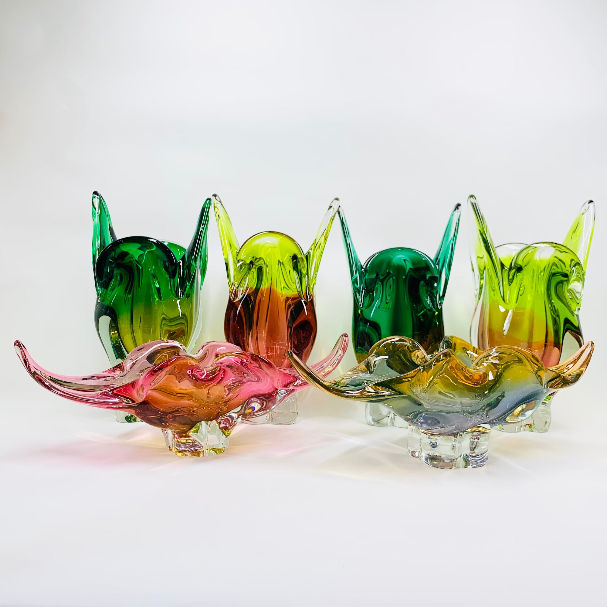 1960s SKLO UNION GREEN SOMMERSO GLASS VASE BY JOSEF HOSPODKA