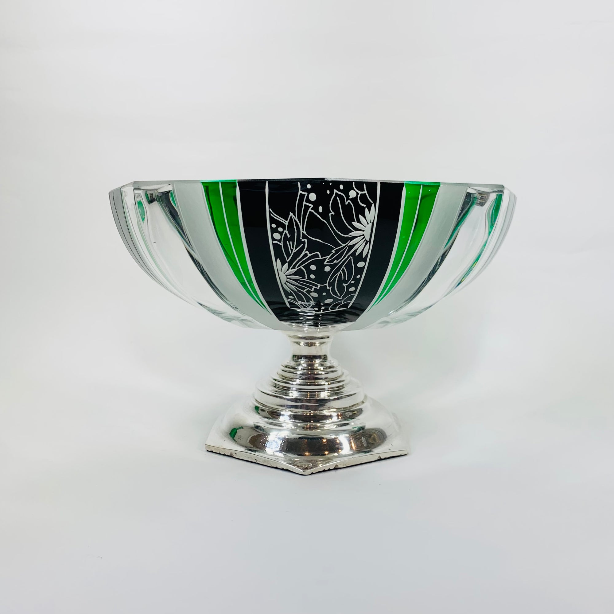 KARL PALDA GREEN BLACK SILVER FOOTED BOWL