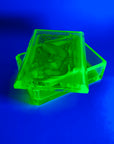URANIUM GLASS NUDE MOTIF LIDDED BOX