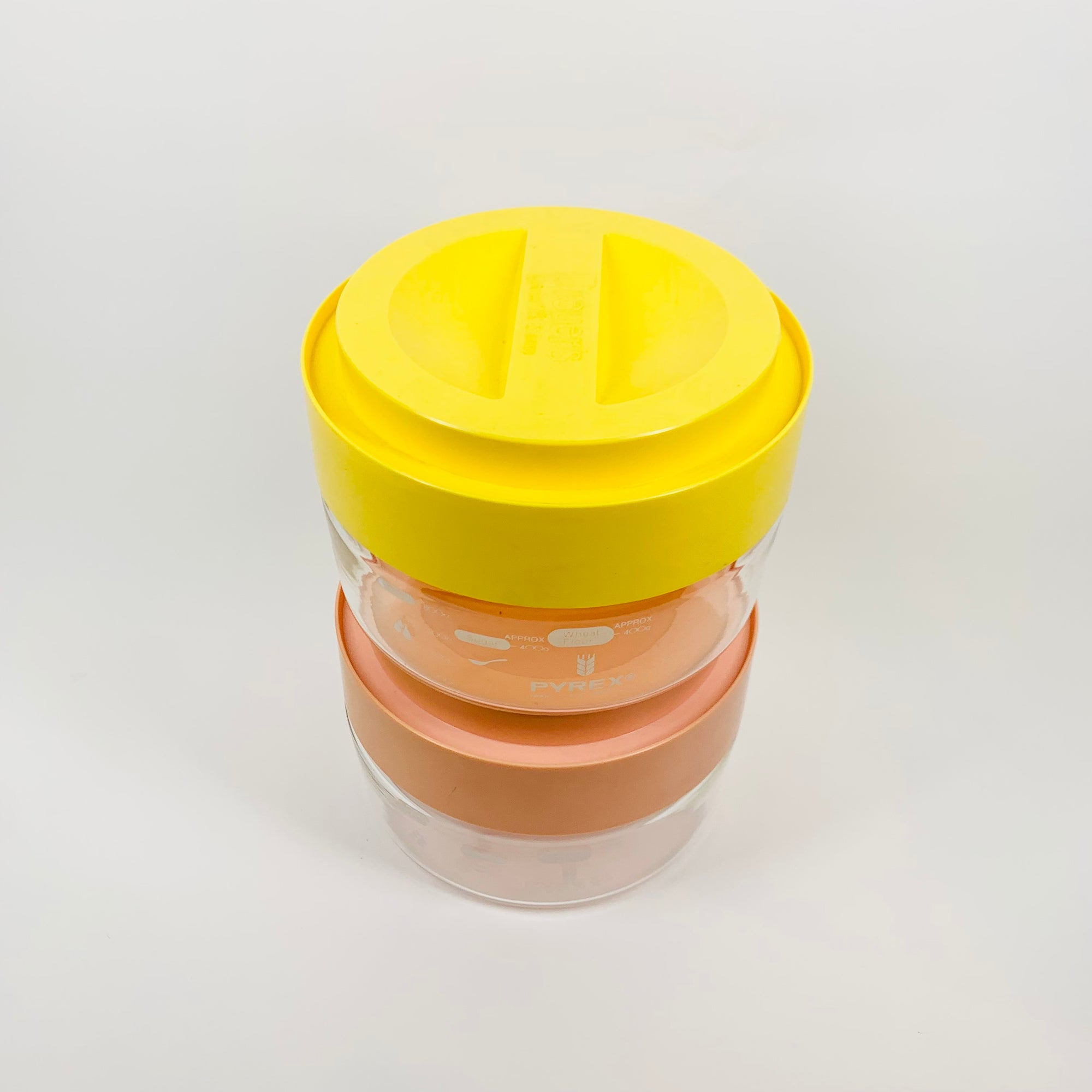 1970s TEMPERED GLASS LIDDED JAR WITH MEASUREMENTS