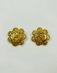 2008 CHANEL CC LOGO LARGE SUNFLOWER BUTTON CLIP ON EARRINGS