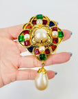 1994 RUNWAY CHANEL GRIPOIX TUTTI FRUITTI GLASS PEARL MUGHAL STYLE BROOCH