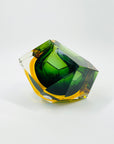 1940s GREEN GOLD AMBER MURANO MANDRUZZATO SOMMERSO FACETED GLASS BOWL/ASHTRAY