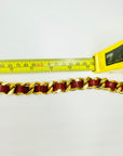 1980s CHANEL RED/BURGUNDY LEATHER GOLD PLATED LOGO BELT