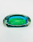 1960s GREEN BLUE PEACOCK HARLEQUIN SOMMERSO GLASS ASHTRAY/BOWL