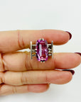 ART DECO SILVER TANK RING WITH PINK SPINEL