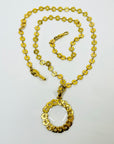 1980s CHANEL FLOWER STAR ETCHED LINKS CC LOGO MEDALLION GLASS LOUPE PENDANT NECKLACE/BELT