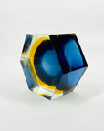 1950s COBALT BLUE TEAL GOLD MURANO MANDRUZZATO SOMMERSO FACETED GLASS HEXAGON BOWL